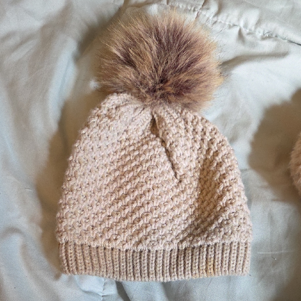 Cozy Beige Knit Pom-Pom Beanie for Kids